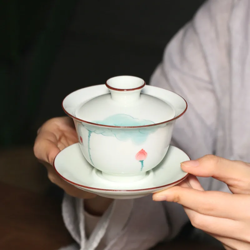 120ml Chinese White Porcelain Gaiwan Handmade Lotus Pattern Ceramic Teacup Travel Portable Tea Tureen Household Tea Bowl Teaware
120ml Chinese White Porcelain Gaiwan Handmade Lotus Pattern Ceramic Teacup Travel Portable Tea Tureen Household Tea Bowl Teaware