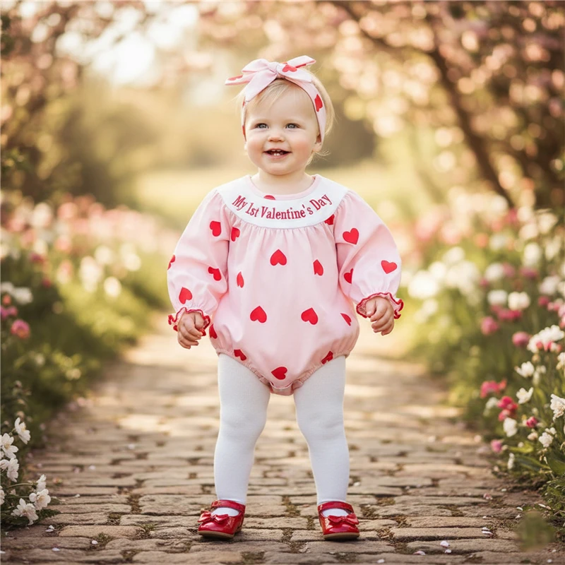 Infant Baby Girl Valentine Romper Sweet Heart Print Letter Embroidery Long Sleeve Infant Jumpsuit Headband Newborn Outfit
Infant Baby Girl Valentine Romper Sweet Heart Print Letter Embroidery Long Sleeve Infant Jumpsuit Headband Newborn Outfit