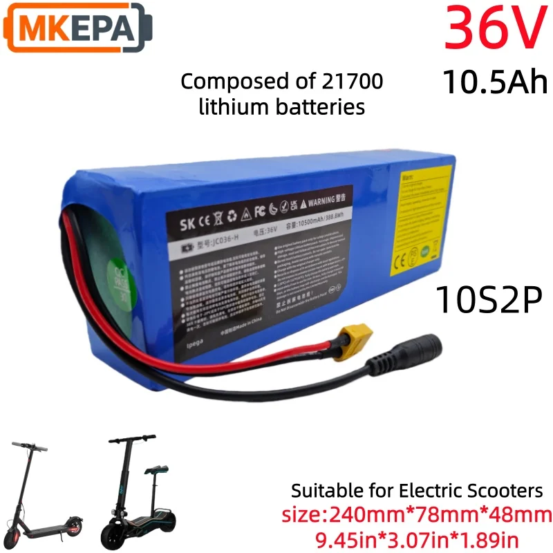 10S2P-21700 36V 10.5Ah 5C Power Rechargeable Lithium Battery Pack 750W for Electric scooters motorcycle bicycle, SYP XT60 T JST
10S2P-21700 36V 10.5Ah 5C Power Rechargeable Lithium Battery Pack 750W for Electric scooters motorcycle bicycle, SYP XT60 T JST