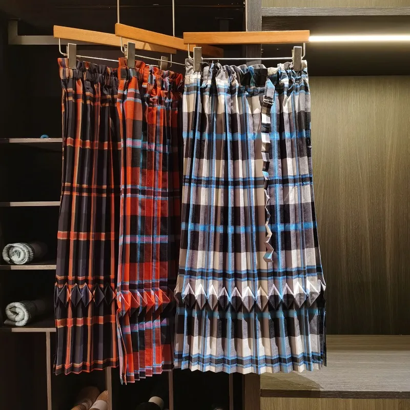 Miyake Pleated High-End Plaid Color-Block Print British Style Pleated Skirt Summer Versatile Elastic Waist Mid-Length Skirt
Miyake Pleated High-End Plaid Color-Block Print British Style Pleated Skirt Summer Versatile Elastic Waist Mid-Length Skirt