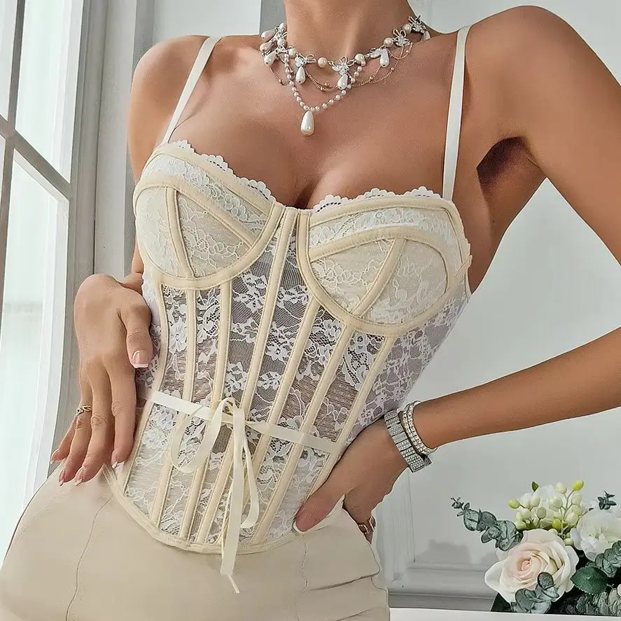 Corset Sexy Lace Spaghetti Straps Crop Tops For Women 2025 Summer Fashion Slim Fit Korsets Camisole Sleeveless Bustier Tank Top
Corset Sexy Lace Spaghetti Straps Crop Tops For Women 2025 Summer Fashion Slim Fit Korsets Camisole Sleeveless Bustier Tank Top