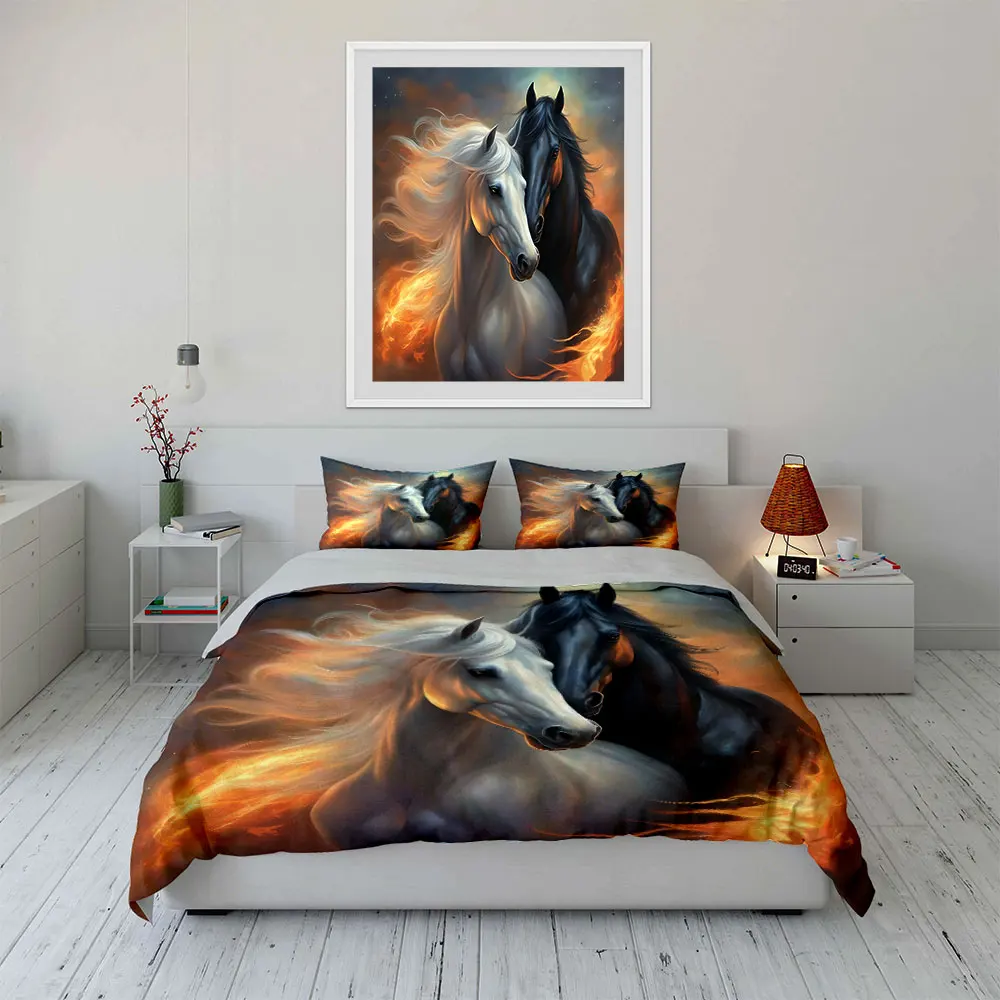 Horses Fiery Art Decor Set Bedding Set with 1 Duvet Cover 2 Pillowcases Single Double King Queen, Gift
Horses Fiery Art Decor Set Bedding Set with 1 Duvet Cover 2 Pillowcases Single Double King Queen, Gift