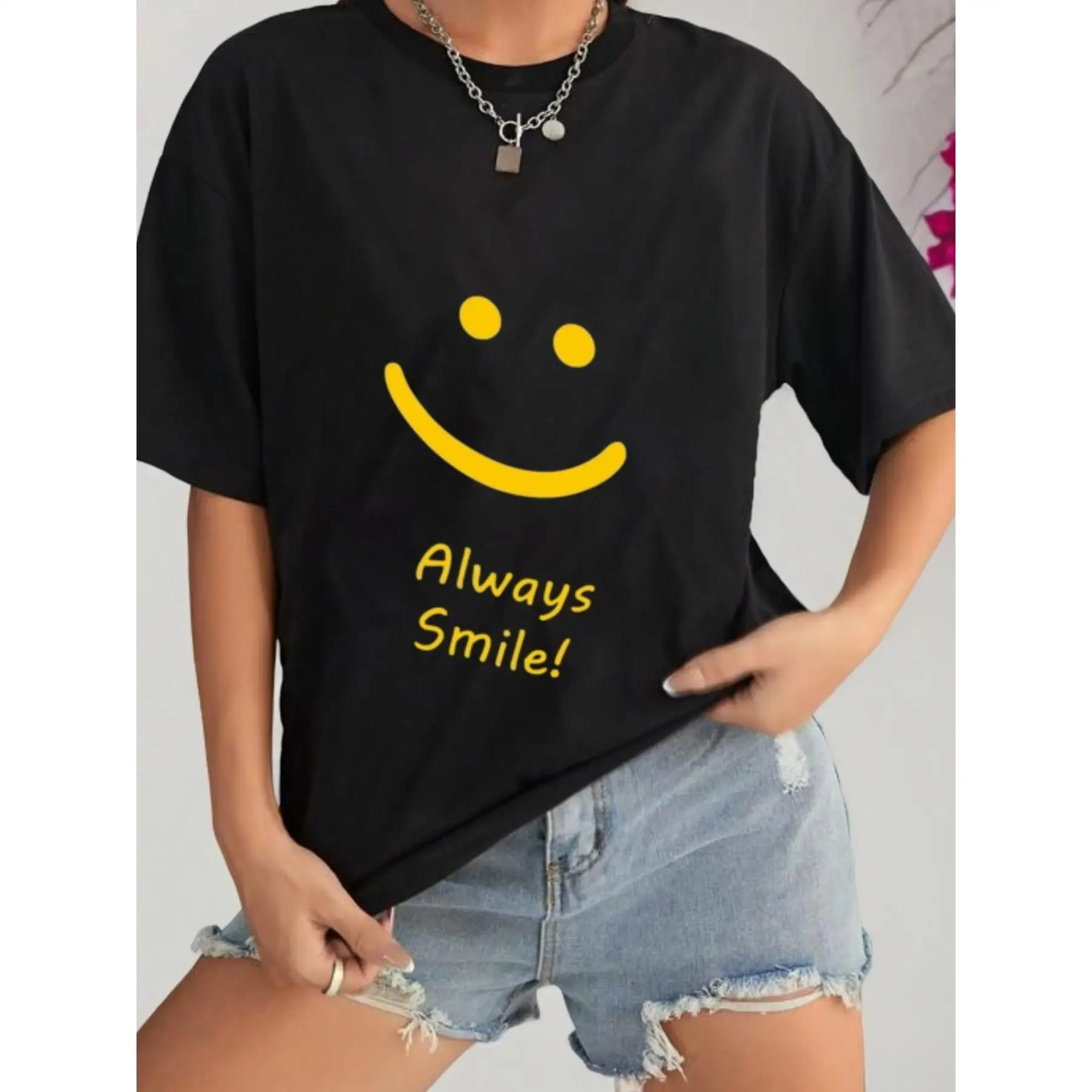 Always Smile Graphic T-Shirt Women Oversized Happy Face Print Casual Streetwear Summer Outfit Tee S-3XL
Always Smile Graphic T-Shirt Women Oversized Happy Face Print Casual Streetwear Summer Outfit Tee S-3XL