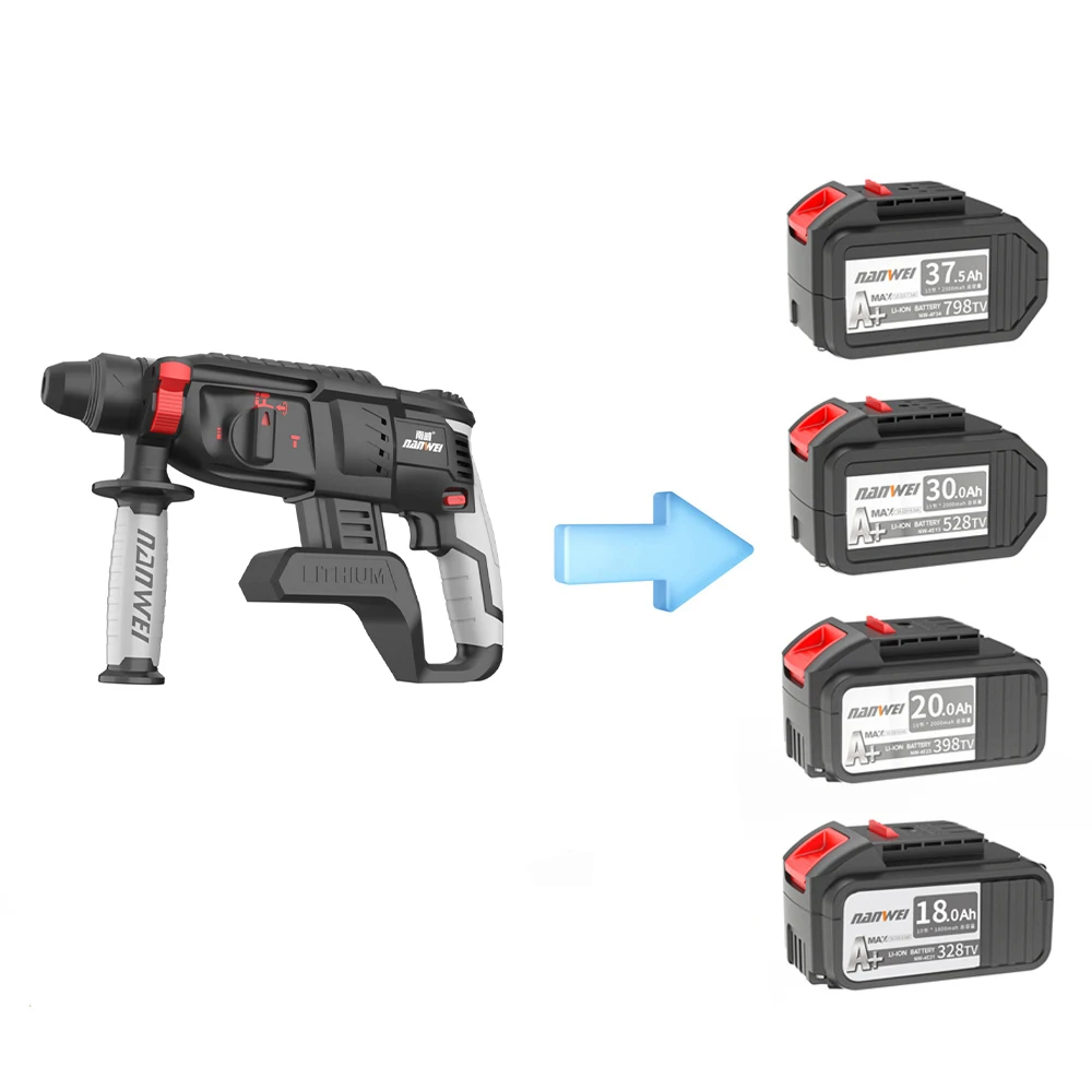 NANWEI Heavy Electric Hammer Drilling Rotary Impact Hammer With 2 * 7.5AH Battery Plastic Toolbox 
NANWEI Heavy Electric Hammer Drilling Rotary Impact Hammer With 2 * 7.5AH Battery Plastic Toolbox