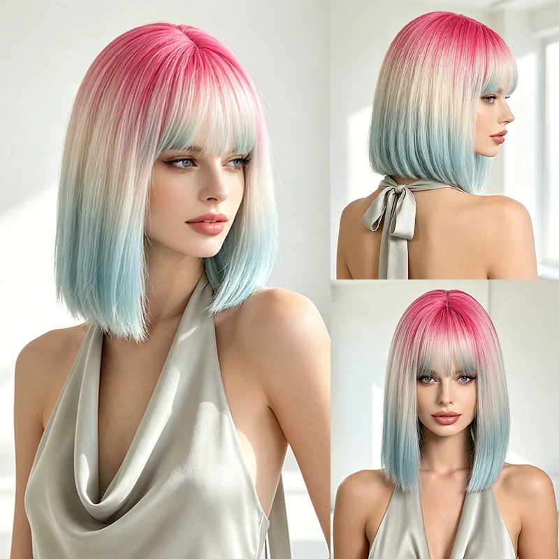 Synthetic Pink-White-Blue Gradient Straight Wig, Medium Length, For Cosplay Party Daily, Heat Resistant, Easy Style.
Synthetic Pink-White-Blue Gradient Straight Wig, Medium Length, For Cosplay Party Daily, Heat Resistant, Easy Style.