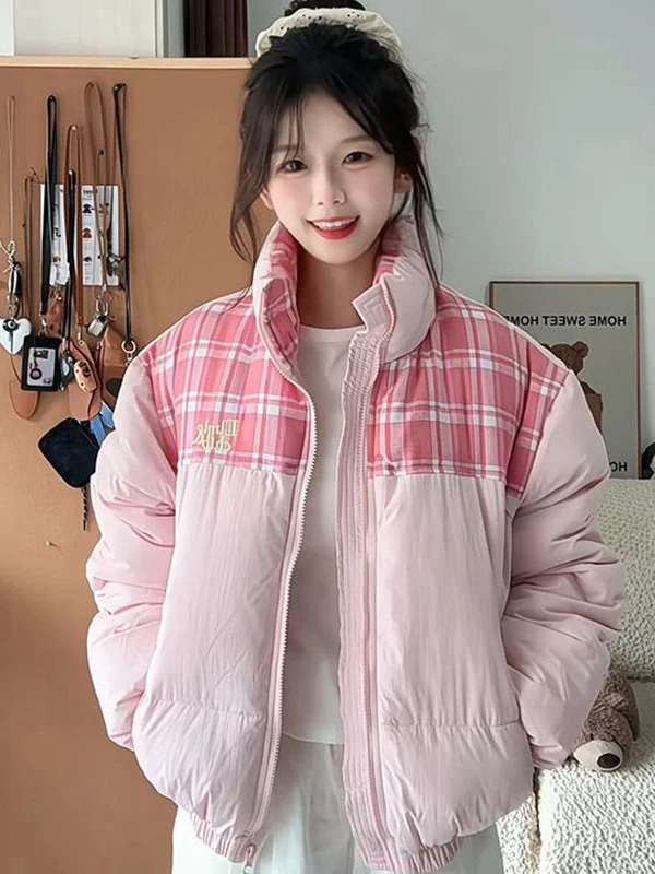 Korean Style Plaid Splicing Women's Cotton Jacket Winter Thickened Warm Loose Short Coat Stand Collar All-Match Outerwear
Korean Style Plaid Splicing Women's Cotton Jacket Winter Thickened Warm Loose Short Coat Stand Collar All-Match Outerwear