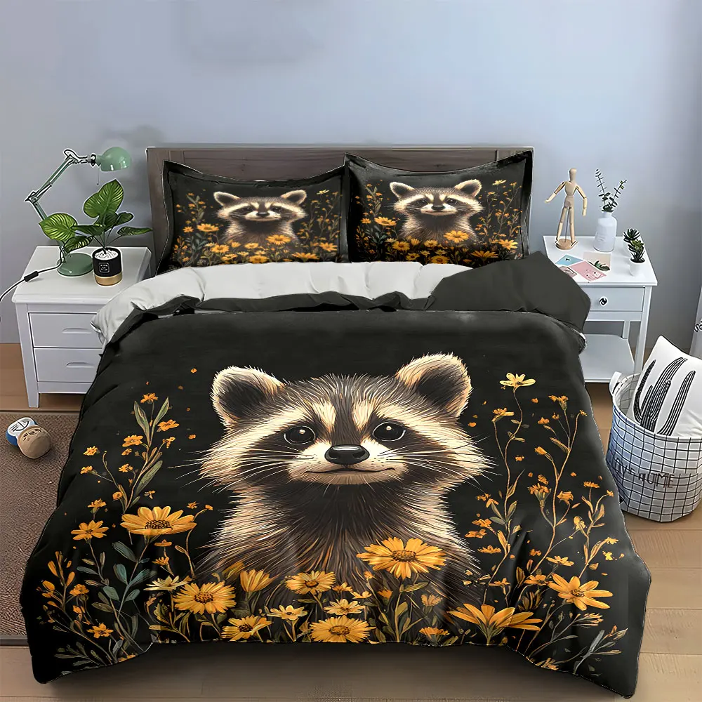 Raccoon Floral Art Set Decor Bedding Set with 1 Duvet Cover 2 Pillowcases Single Double King Queen, Gift
Raccoon Floral Art Set Decor Bedding Set with 1 Duvet Cover 2 Pillowcases Single Double King Queen, Gift