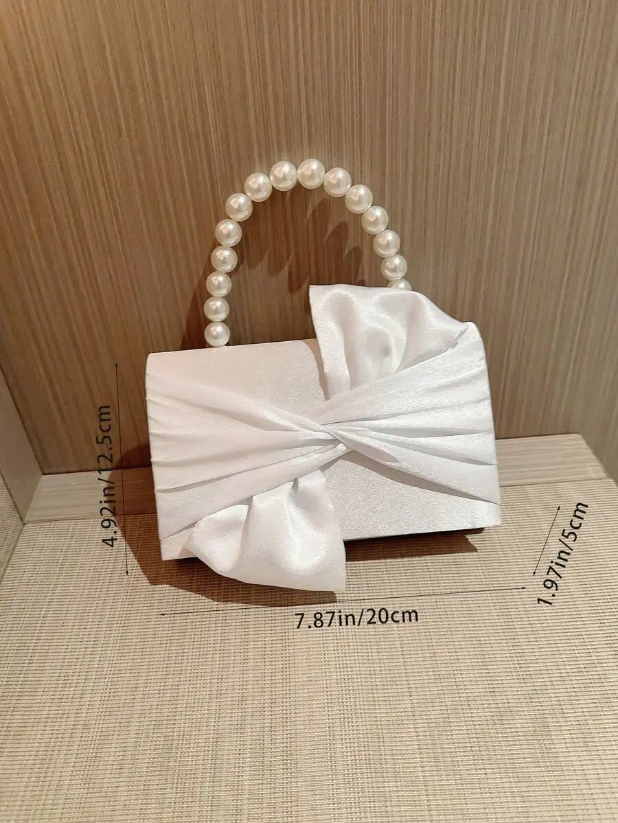 Elegant White Bow Clutch With Faux Pearl Handle For Evening Wedding Party
Elegant White Bow Clutch With Faux Pearl Handle For Evening Wedding Party