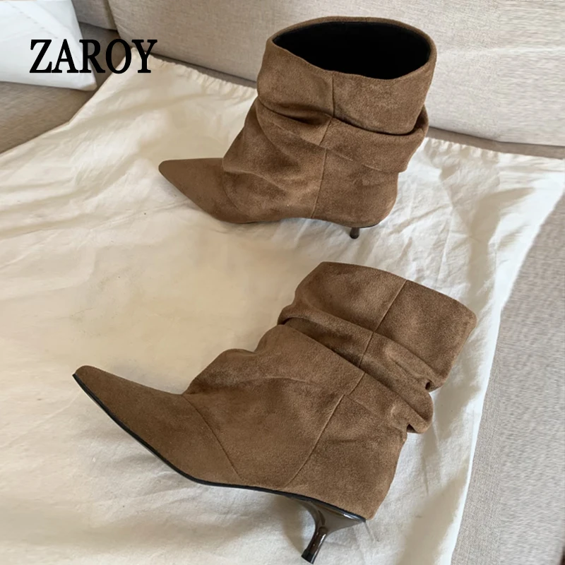 ZAROY Brand Designer Women Boots Fall Winter Warm Faux Suede Short Botas Point Toe Ruched Kitten Heel Modern Ankle Boots ботинки
ZAROY Brand Designer Women Boots Fall Winter Warm Faux Suede Short Botas Point Toe Ruched Kitten Heel Modern Ankle Boots ботинки