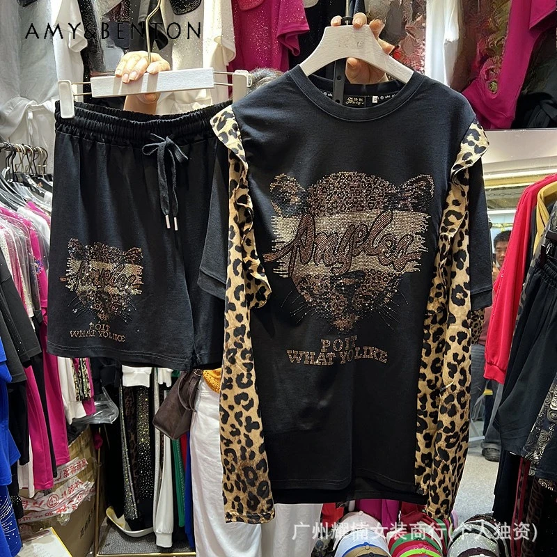Summer Heavy Industry Diamond Drills Letter Ruffles Patchwork Loose Short Sleeves T-shirt Tops + Elastic Waist Wide Leg Shorts
Summer Heavy Industry Diamond Drills Letter Ruffles Patchwork Loose Short Sleeves T-shirt Tops + Elastic Waist Wide Leg Shorts