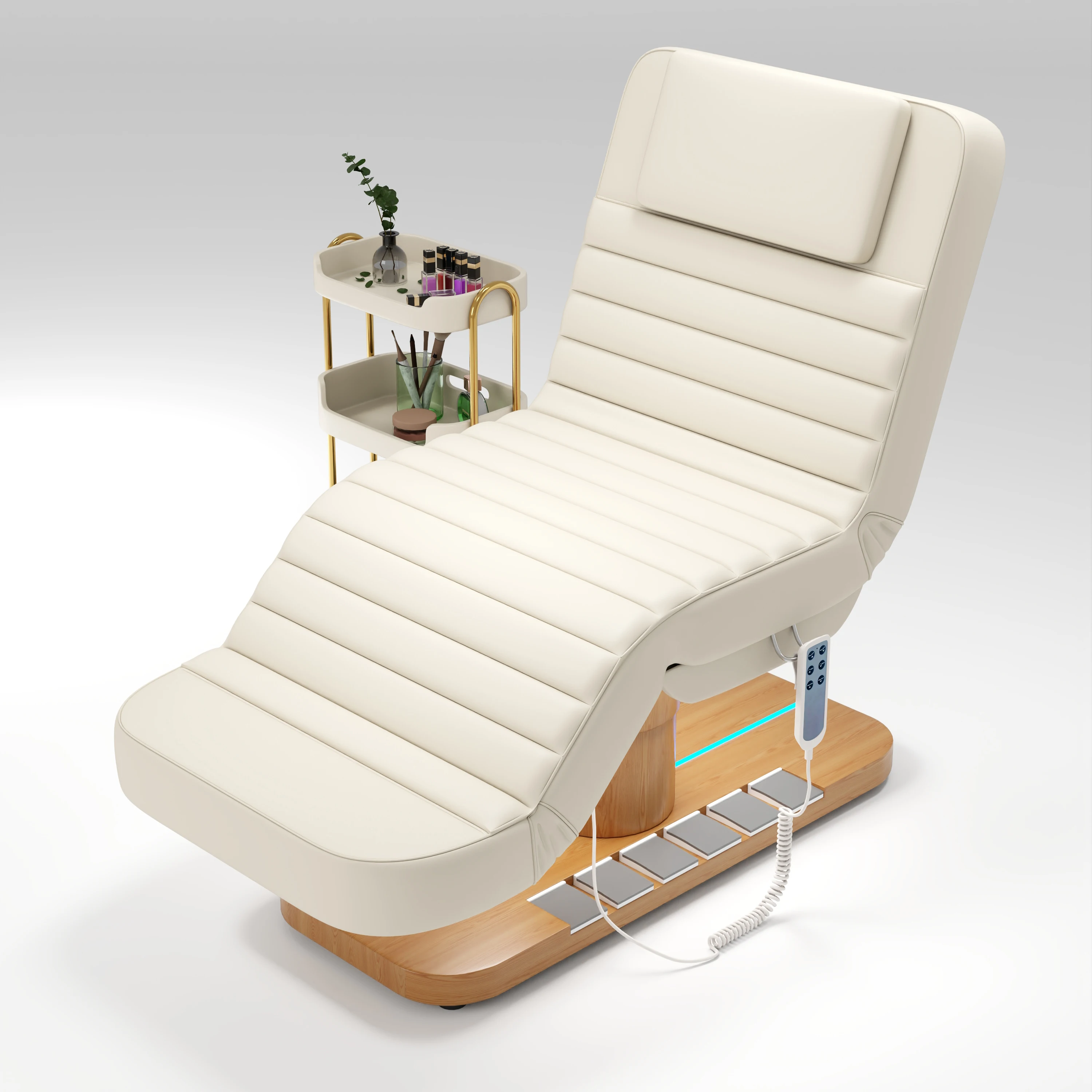 Luxury stainless steel luminous base electric beauty bed with foot control massage face bed beauty salon beauty chair
Luxury stainless steel luminous base electric beauty bed with foot control massage face bed beauty salon beauty chair