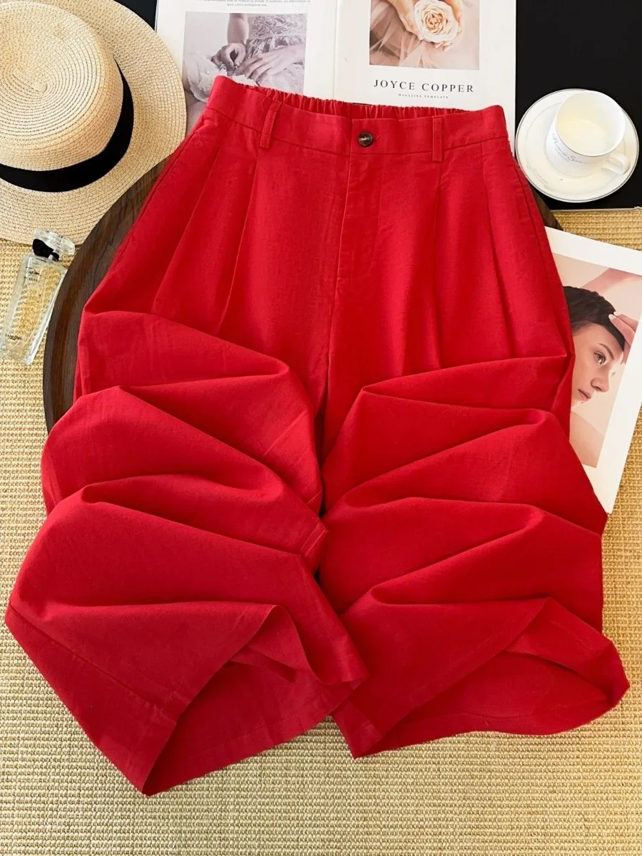 High Quality Red Cotton Linen Wide Leg Pants Women Summer Fashion Casual Loose Large Size Comfortable Straight Long Trousers
High Quality Red Cotton Linen Wide Leg Pants Women Summer Fashion Casual Loose Large Size Comfortable Straight Long Trousers