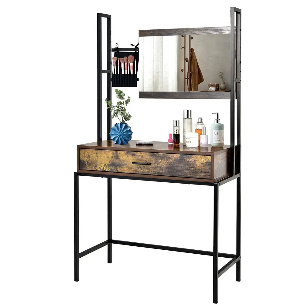 Rustic Vanity Table with 3Height Adjustable Left or Right Mirror, Large Drawer, Cosmetic Brush Storage Bag Included, Sturdy Meta
Rustic Vanity Table with 3Height Adjustable Left or Right Mirror, Large Drawer, Cosmetic Brush Storage Bag Included, Sturdy Meta