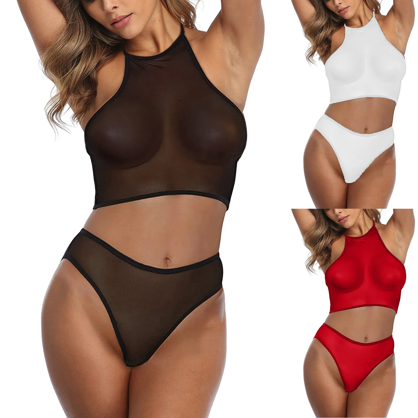 Women Lingerie Set Top Booty Short Set Two Piece See Through Mesh High Neck Top High Waisted Lingeries Bottom Exotic costumes
Women Lingerie Set Top Booty Short Set Two Piece See Through Mesh High Neck Top High Waisted Lingeries Bottom Exotic costumes