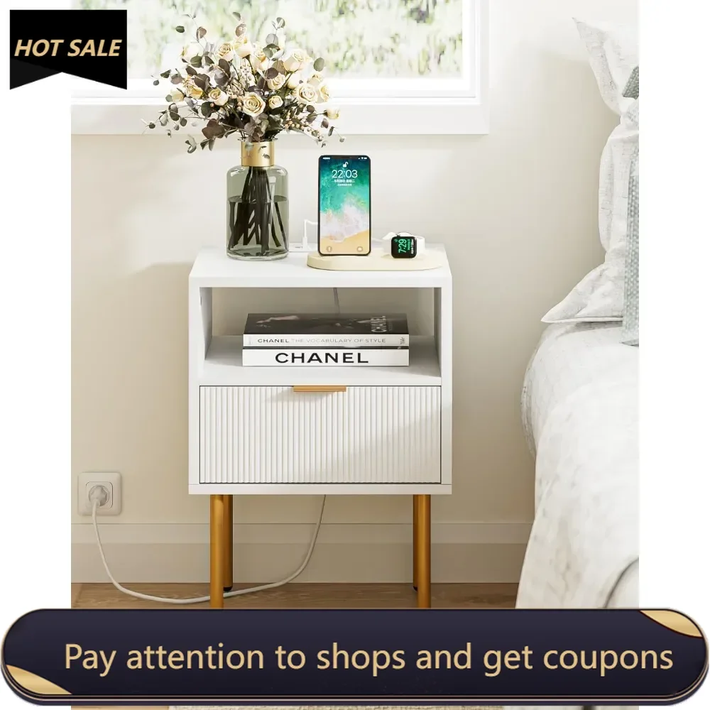 Nightstand with Charging Station,Small Bedside Table with Gold Frame,White Night Stand,Bedside Furniture,Side Table Freight free
Nightstand with Charging Station,Small Bedside Table with Gold Frame,White Night Stand,Bedside Furniture,Side Table Freight free