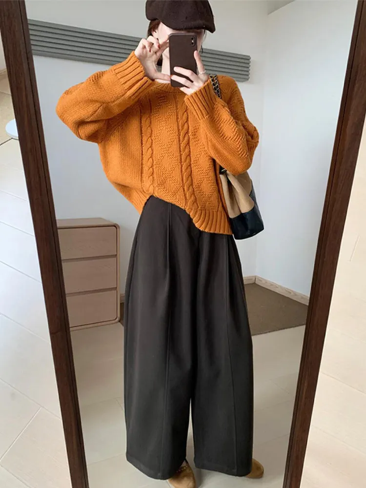 Ladies Thiened Knitted Sweater Orange Twist Knit Casual Sle Loose Fit Overhead Korean Sle Soft Fabric Long Sve Top
Ladies Thiened Knitted Sweater Orange Twist Knit Casual Sle Loose Fit Overhead Korean Sle Soft Fabric Long Sve Top