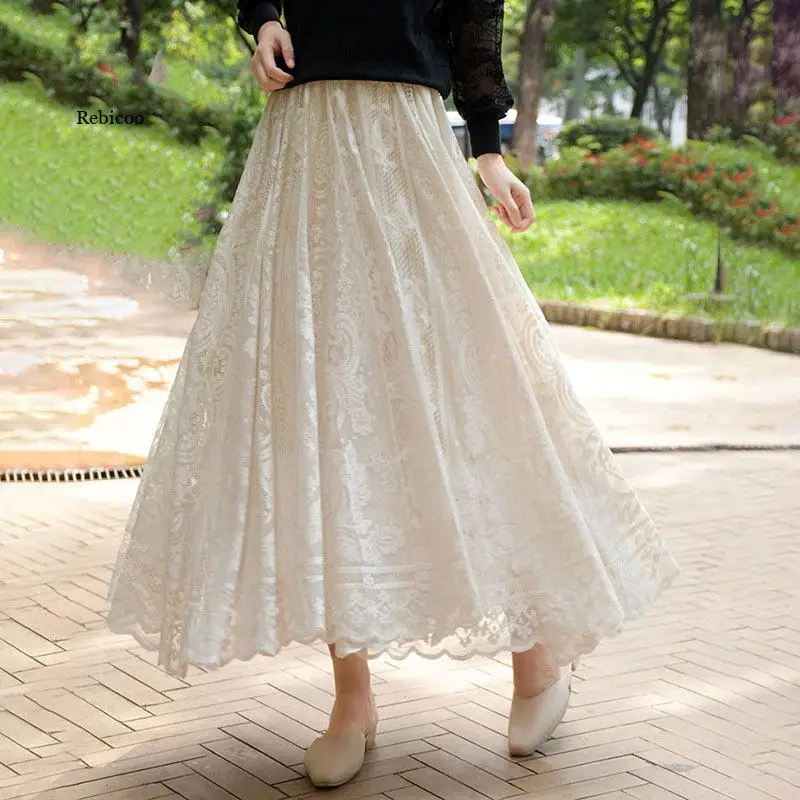2022 Spring New Elastic High Waist Thin Hollow Lace Skirt Korean Casual Simple Sweet Fresh Women A-line Long Skirt Fast Shipping
2022 Spring New Elastic High Waist Thin Hollow Lace Skirt Korean Casual Simple Sweet Fresh Women A-line Long Skirt Fast Shipping