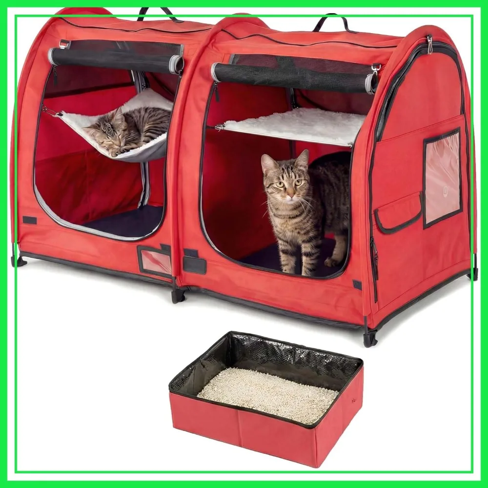 Portable Twin Compartment Cat Cage & Dog Crate with Carry Bag, Hammocks, Mats & Litter Box
Portable Twin Compartment Cat Cage & Dog Crate with Carry Bag, Hammocks, Mats & Litter Box