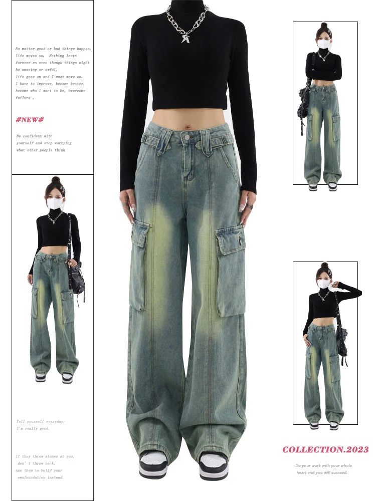 Women's Baggy Cargo Jeans Vintage Blue High Waist Denim Trouser 2000s Harajuku 90s Korean Y2k Wide Leg Pants Pippie Clothes 2023
Women's Baggy Cargo Jeans Vintage Blue High Waist Denim Trouser 2000s Harajuku 90s Korean Y2k Wide Leg Pants Pippie Clothes 2023