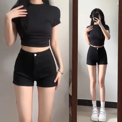 Black Hot Women's Casual Tights Pants Ultra-short High-waisted Slimming Leggings Sexy Petite Summer Shorts