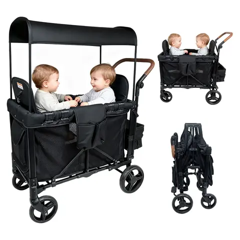 Twin Baby Stroller, High Seats With Seat Belts, Children's Outdoor Camping Tavel Trolley, Parent Storage Cart