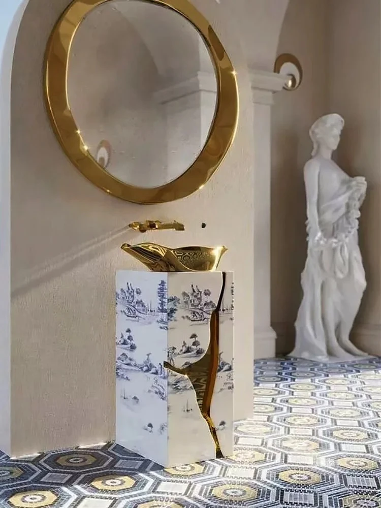 WWHotel Washstand Design Integrated Pedestal Basin Villa Bathroom Metal Wash Basin
WWHotel Washstand Design Integrated Pedestal Basin Villa Bathroom Metal Wash Basin