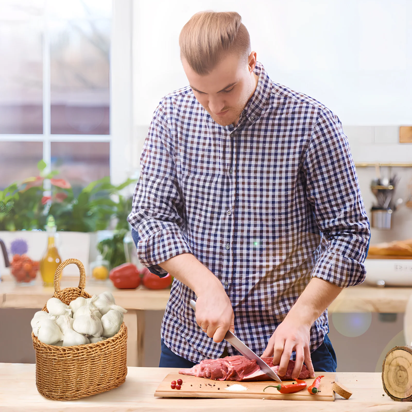 Корзина для хранения на кухне, подвесной плетеный органайзер для чеснока, имбиря, лука, яиц, прочный пластиковый контейнер в стиле фермерского дома
Корзина для хранения на кухне, подвесной плетеный органайзер для чеснока, имбиря, лука, яиц, прочный пластиковый контейнер в стиле фермерского дома