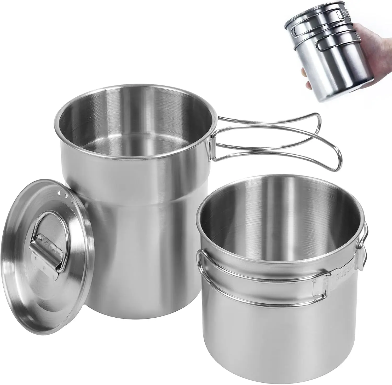Foldable Camping Cups Mugs Pot Cookware Set with Vented Lid, Stainless Steel Outdoor Cooking for Backpacking Hunting
Foldable Camping Cups Mugs Pot Cookware Set with Vented Lid, Stainless Steel Outdoor Cooking for Backpacking Hunting