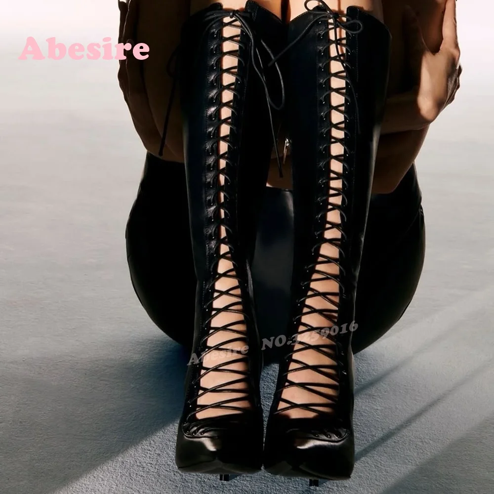 Black Cross Tied Side Zipper Sandal Boots Pointy Toe Cross Strappy Lace-Up Women's Sandals Leather Glossy Stiletto High Heels
Black Cross Tied Side Zipper Sandal Boots Pointy Toe Cross Strappy Lace-Up Women's Sandals Leather Glossy Stiletto High Heels