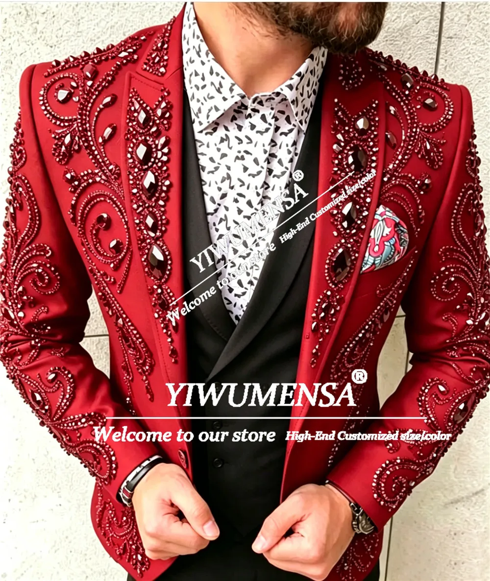 Luxury Diamond Beaded Suits Men Formal Wear Single Breasted Jacket Vest Pants 3 Pieces Sets Groom Tuxedos Man Banquet Outfits
Luxury Diamond Beaded Suits Men Formal Wear Single Breasted Jacket Vest Pants 3 Pieces Sets Groom Tuxedos Man Banquet Outfits