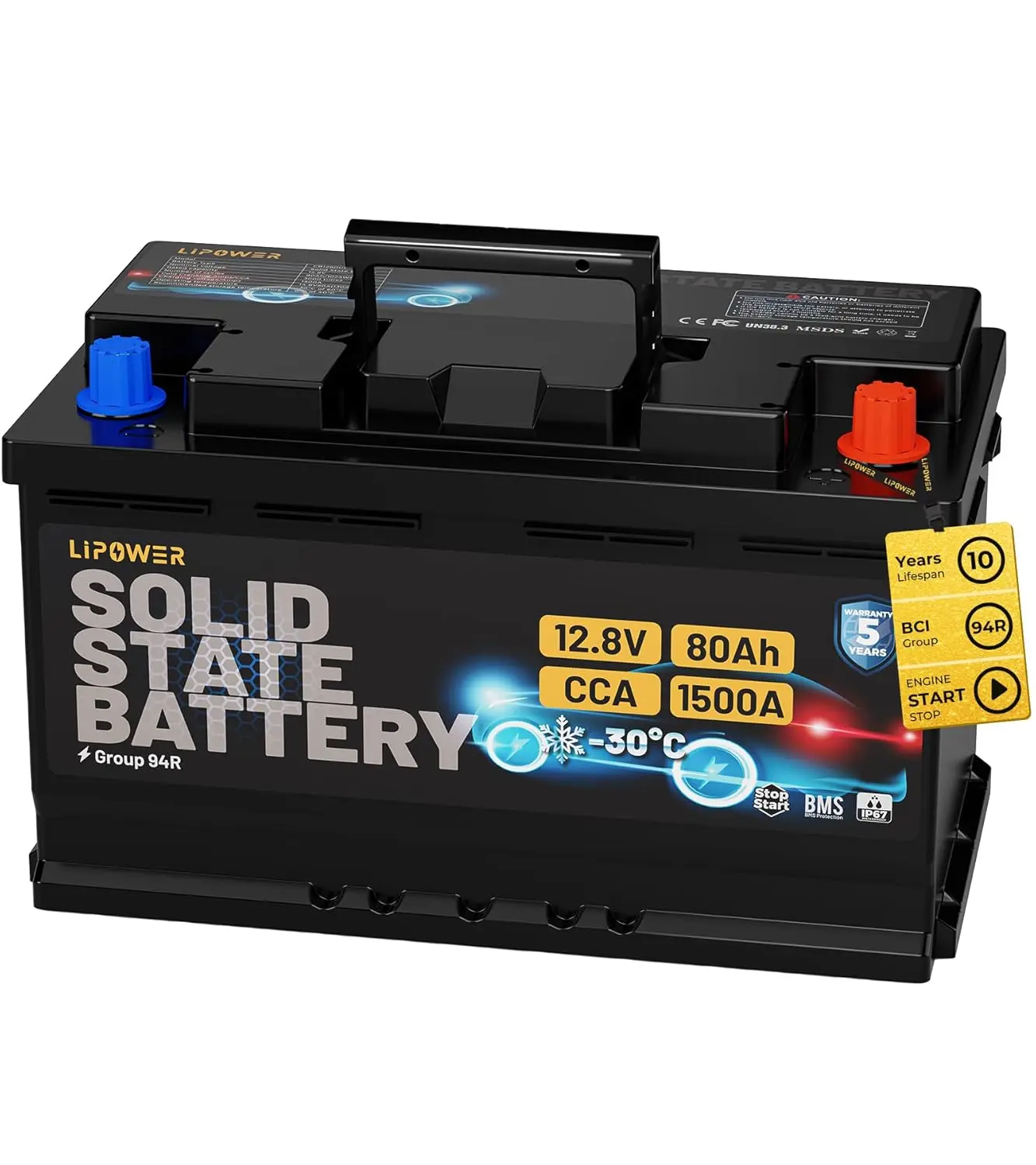 Group 94R Car Battery, 1500A CCA Solid State Start Stop Car Battery, -30°C Start 12V 80Ah 1024Wh 180RC AGM Replacement, Custom
Group 94R Car Battery, 1500A CCA Solid State Start Stop Car Battery, -30°C Start 12V 80Ah 1024Wh 180RC AGM Replacement, Custom