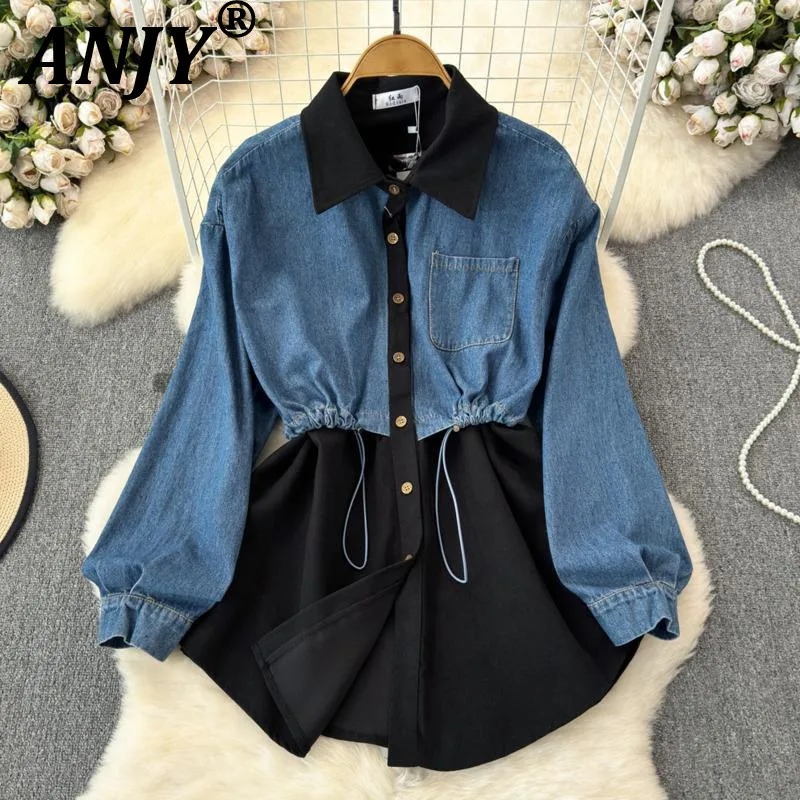 ANJY Autumn New Women Shirt Fake Two-Piece Long Sleeve Denim Patchwork Turn-Down Collar Contrast Color Elegant Casual Tops A9734
ANJY Autumn New Women Shirt Fake Two-Piece Long Sleeve Denim Patchwork Turn-Down Collar Contrast Color Elegant Casual Tops A9734