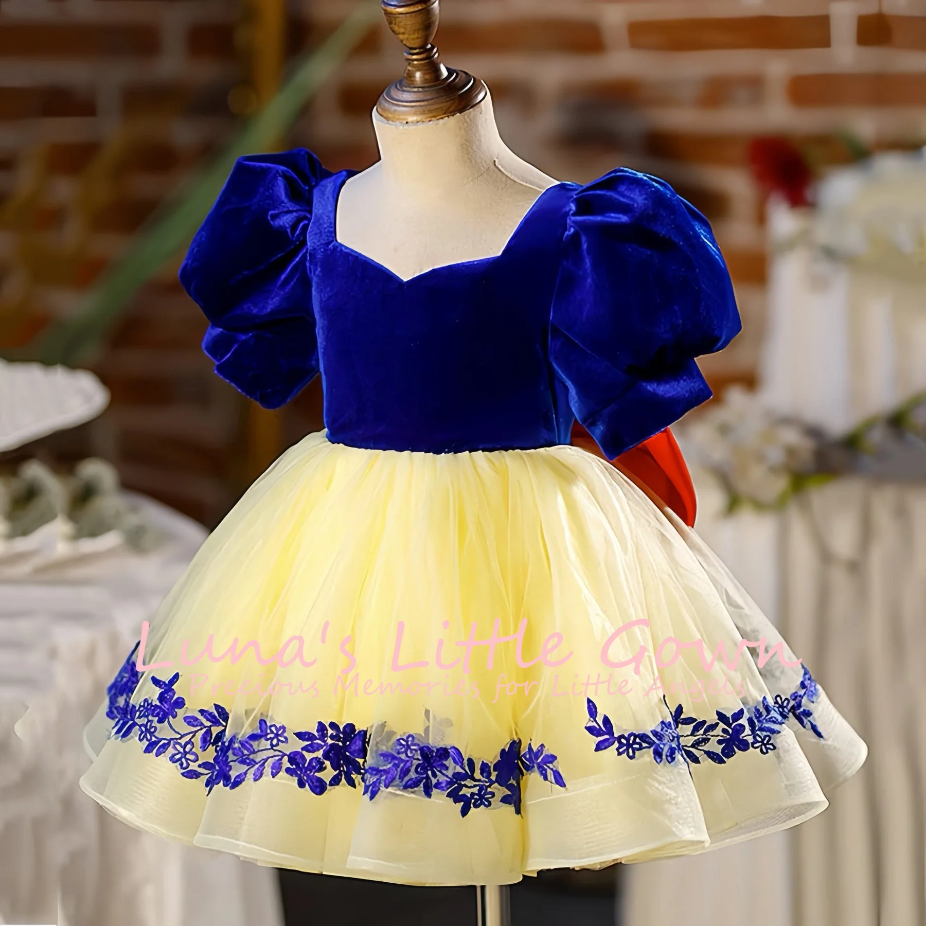 Snow White Style Puff Sleeve Velvet Blue Yellow Floral Lace Tulle Baby Flower Girl Dress Customized
Snow White Style Puff Sleeve Velvet Blue Yellow Floral Lace Tulle Baby Flower Girl Dress Customized