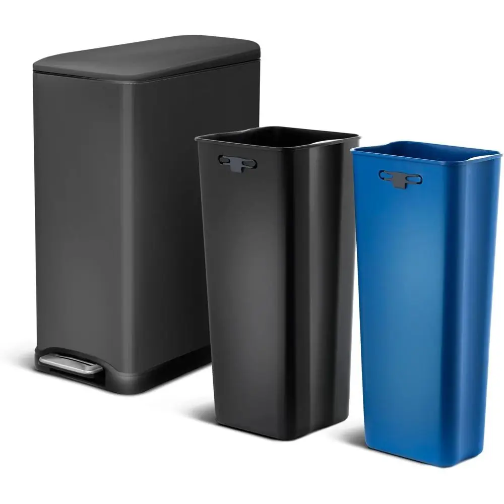 Мусорное ведро для кухни Slim Dual Comparent, 13 галлонов, с плавно закрывающейся крышкой и педалью, из нержавеющей стали, матовый черный цвет
Мусорное ведро для кухни Slim Dual Comparent, 13 галлонов, с плавно закрывающейся крышкой и педалью, из нержавеющей стали, матовый черный цвет
