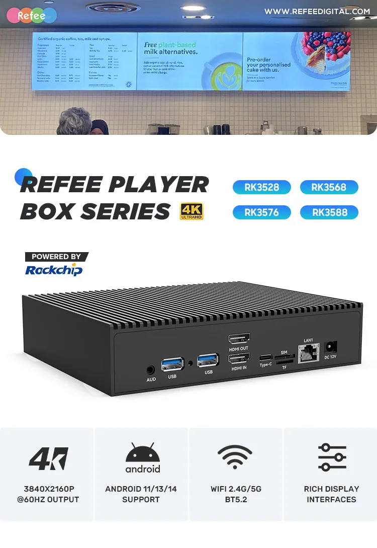 Портативный легкий медиаплеер для цифровых вывесок 4K WiFi Android с 2-4 ГБ ОЗУ/16-32 ГБ памяти для удаленного публикования рекламы
Портативный легкий медиаплеер для цифровых вывесок 4K WiFi Android с 2-4 ГБ ОЗУ/16-32 ГБ памяти для удаленного публикования рекламы