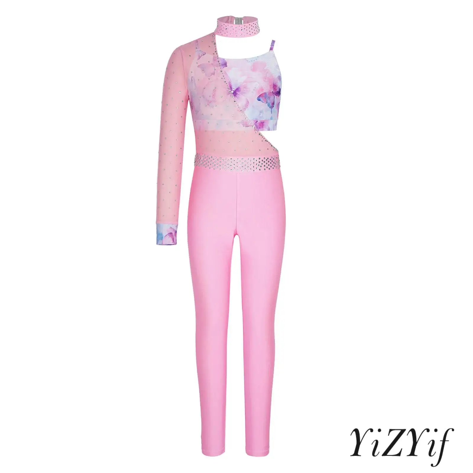 Girls Gymnastics Dance Outfit Asymmetrical One Shoulder Mesh Shiny Rhinestones Jumpsuit with Spaghetti Straps Printed Vest Top
Girls Gymnastics Dance Outfit Asymmetrical One Shoulder Mesh Shiny Rhinestones Jumpsuit with Spaghetti Straps Printed Vest Top