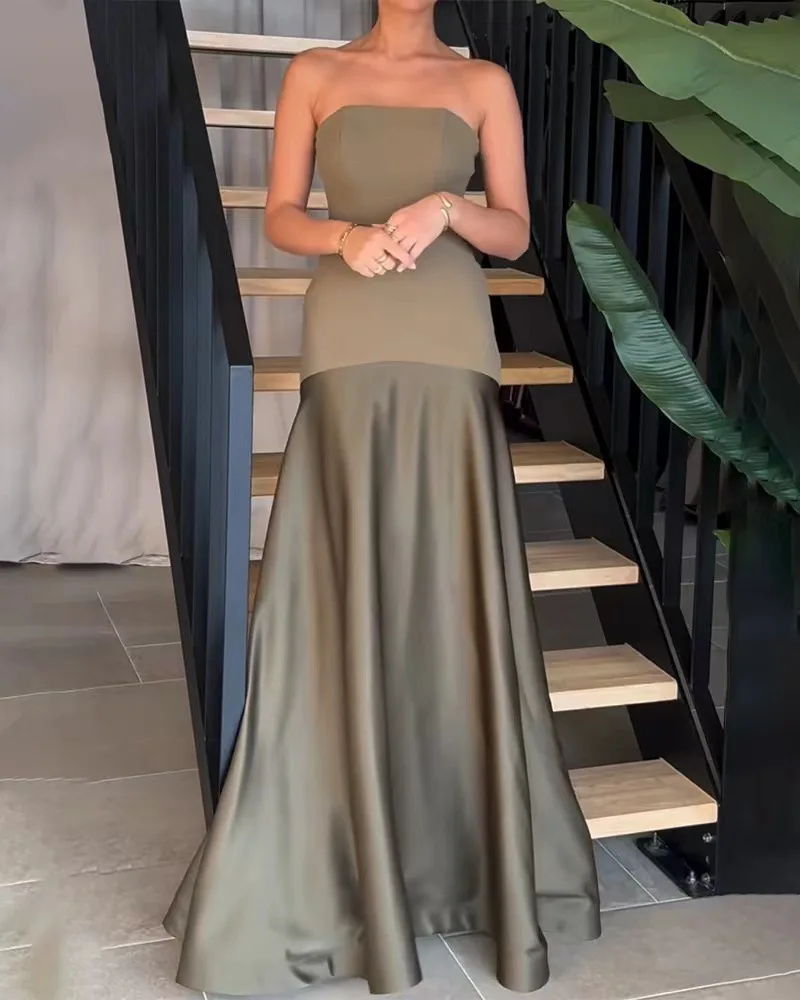 Sexy Long Satin Bridesmaid Dresses Wedding Elegant Strapless Mother of The Bride Dress
Sexy Long Satin Bridesmaid Dresses Wedding Elegant Strapless Mother of The Bride Dress