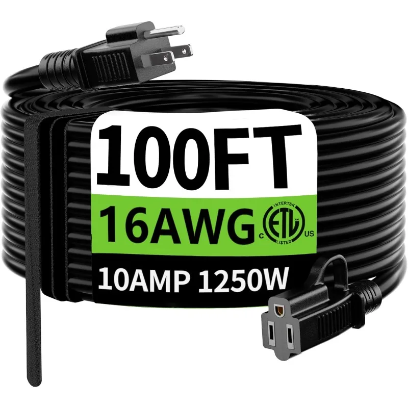 Indoor Outdoor Black Extension Cord 100 Ft Waterproof, 16/3 Gauge Flexible Cold-Resistant Appliance Extension Cord Out
Indoor Outdoor Black Extension Cord 100 Ft Waterproof, 16/3 Gauge Flexible Cold-Resistant Appliance Extension Cord Out
