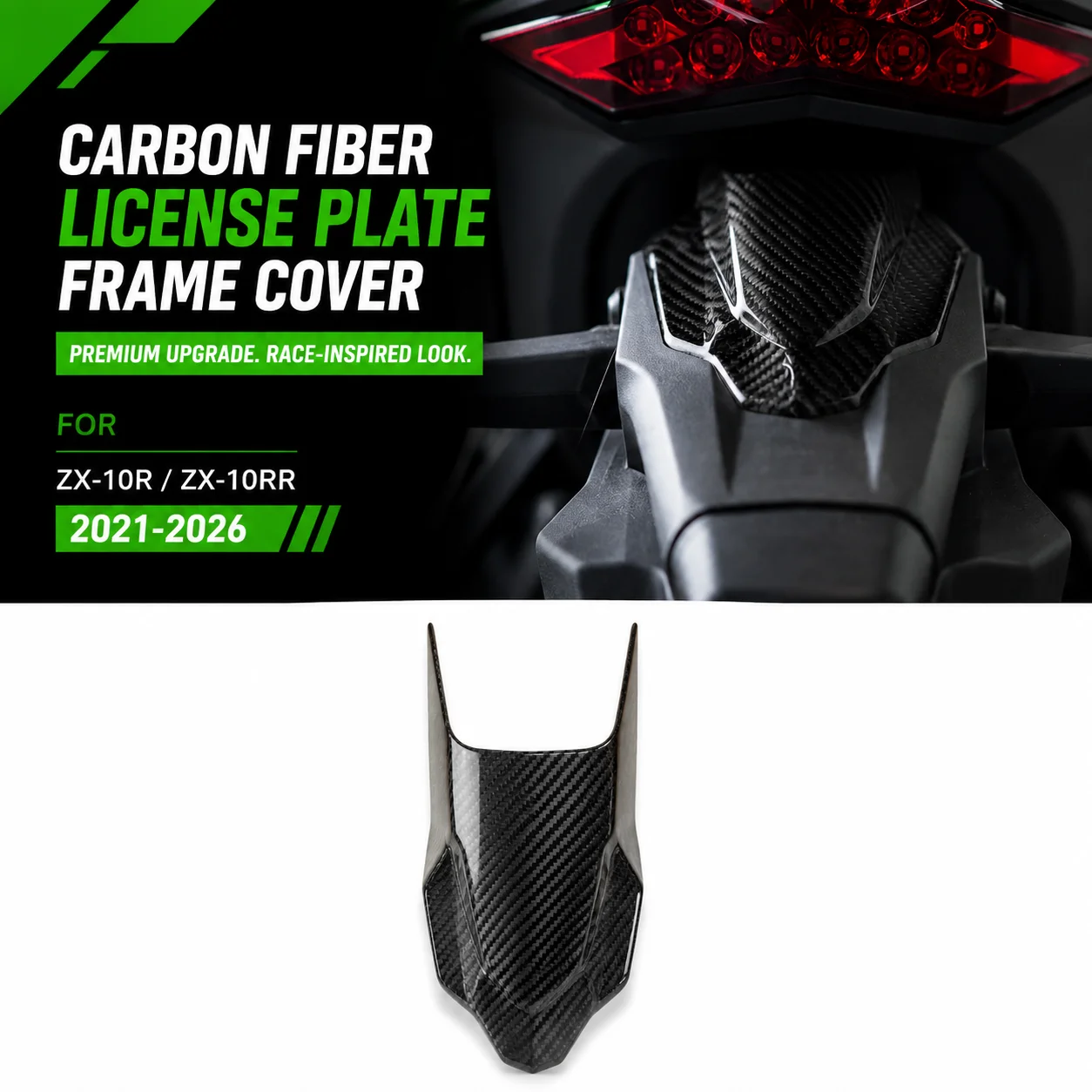Carbon Fiber Motorcycle License Plate Frame Cover for Kawasaki ZX-10R ZX-10RR 2021-2026
Carbon Fiber Motorcycle License Plate Frame Cover for Kawasaki ZX-10R ZX-10RR 2021-2026