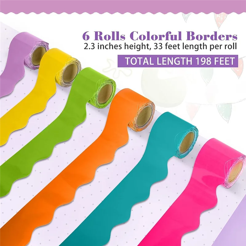 6 Rolls 198 Ft Bulletin Board Borders For Classroom, Paper Roll Scalloped Borders,For Classroom Decor, Home Decor, Party Durable
6 Rolls 198 Ft Bulletin Board Borders For Classroom, Paper Roll Scalloped Borders,For Classroom Decor, Home Decor, Party Durable