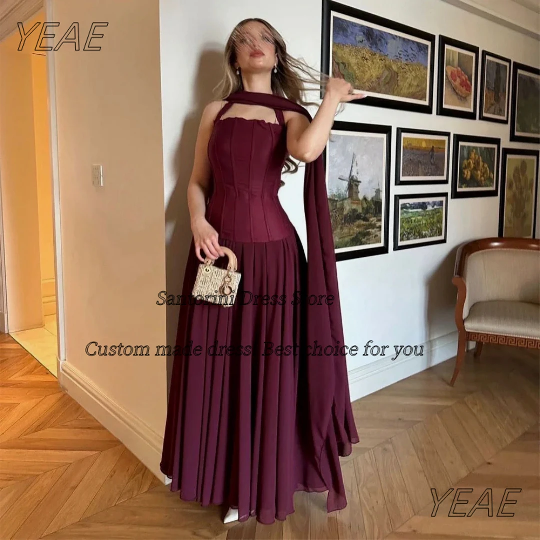 Santorini Burgundy Chiffon Prom Dresses 2025 Halter Neck Sleeveless Wedding Party Dress with Shawls Evening Gowns Customized
Santorini Burgundy Chiffon Prom Dresses 2025 Halter Neck Sleeveless Wedding Party Dress with Shawls Evening Gowns Customized