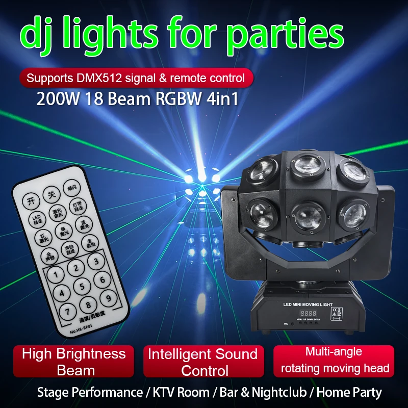 Professional 200W 18 Beam RGBW Moving Head Light Red Green Laser Beam DMX512 Sound Activated Auto DJ Stage Disco Bar KTV Party
Professional 200W 18 Beam RGBW Moving Head Light Red Green Laser Beam DMX512 Sound Activated Auto DJ Stage Disco Bar KTV Party