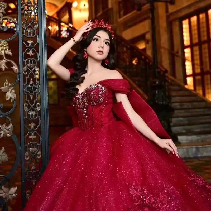 Customized Shiny Red Lace Appliqued Beaded Corset Quinceanera Dresses layering Big Bow Pageant Dress Vestidos 15 Quinceañera
Customized Shiny Red Lace Appliqued Beaded Corset Quinceanera Dresses layering Big Bow Pageant Dress Vestidos 15 Quinceañera