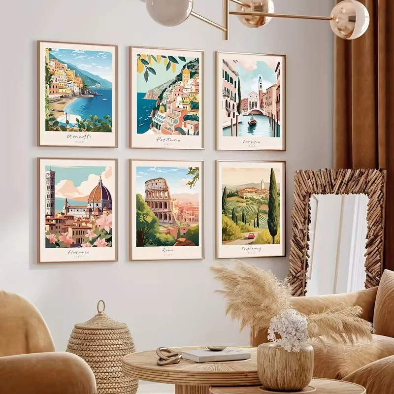 6pcs Italian Travel City Architectural Landscape Canvas Wall Art Modern Bedroom and Living Room Wall Decoration, Home Decoration 
6pcs Italian Travel City Architectural Landscape Canvas Wall Art Modern Bedroom and Living Room Wall Decoration, Home Decoration