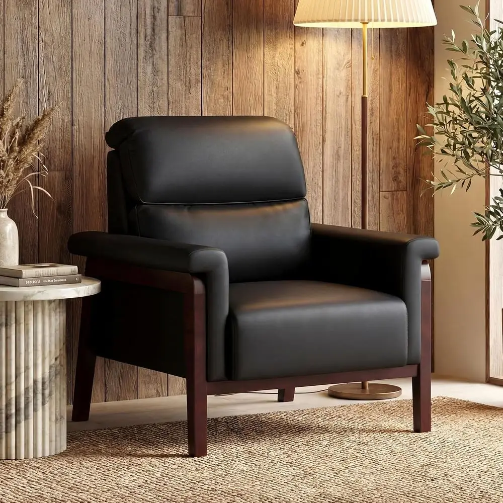 Large Leather Accent Chair with High Back and Solid Wood Legs, Comfortable for Living or Waiting Rooms, Bedroom (Black)
Large Leather Accent Chair with High Back and Solid Wood Legs, Comfortable for Living or Waiting Rooms, Bedroom (Black)