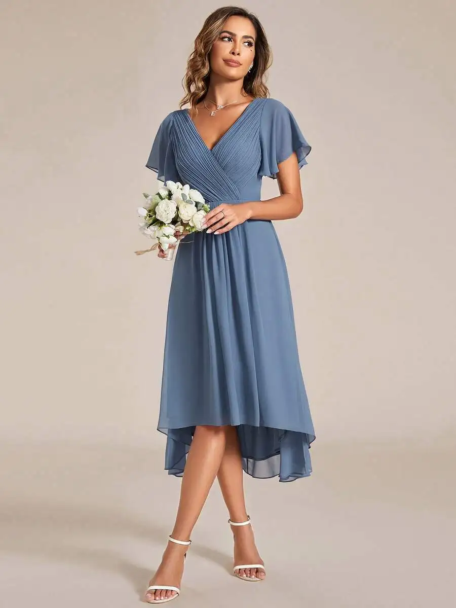 Elegant Blue Asymmetric Hem Ruffle Sleeve V-Neck Formal Bridesmaid Midi Dress
Elegant Blue Asymmetric Hem Ruffle Sleeve V-Neck Formal Bridesmaid Midi Dress