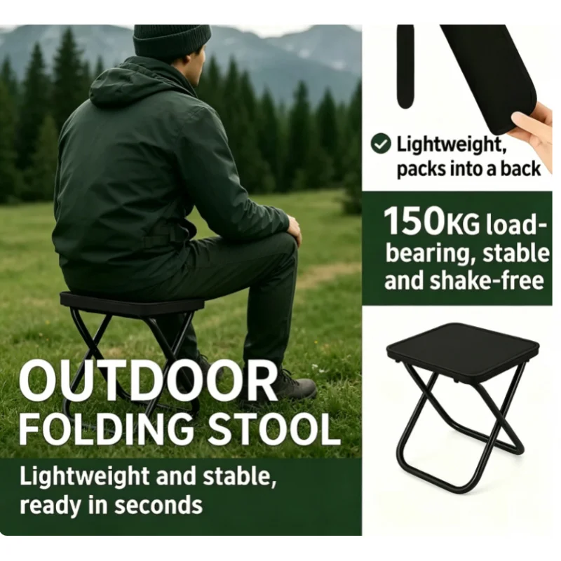 Lightweight Compact Folding Stool with Sturdy Iron Frame for Camping, Fishing & Picnic Outdoor Use
Lightweight Compact Folding Stool with Sturdy Iron Frame for Camping, Fishing & Picnic Outdoor Use