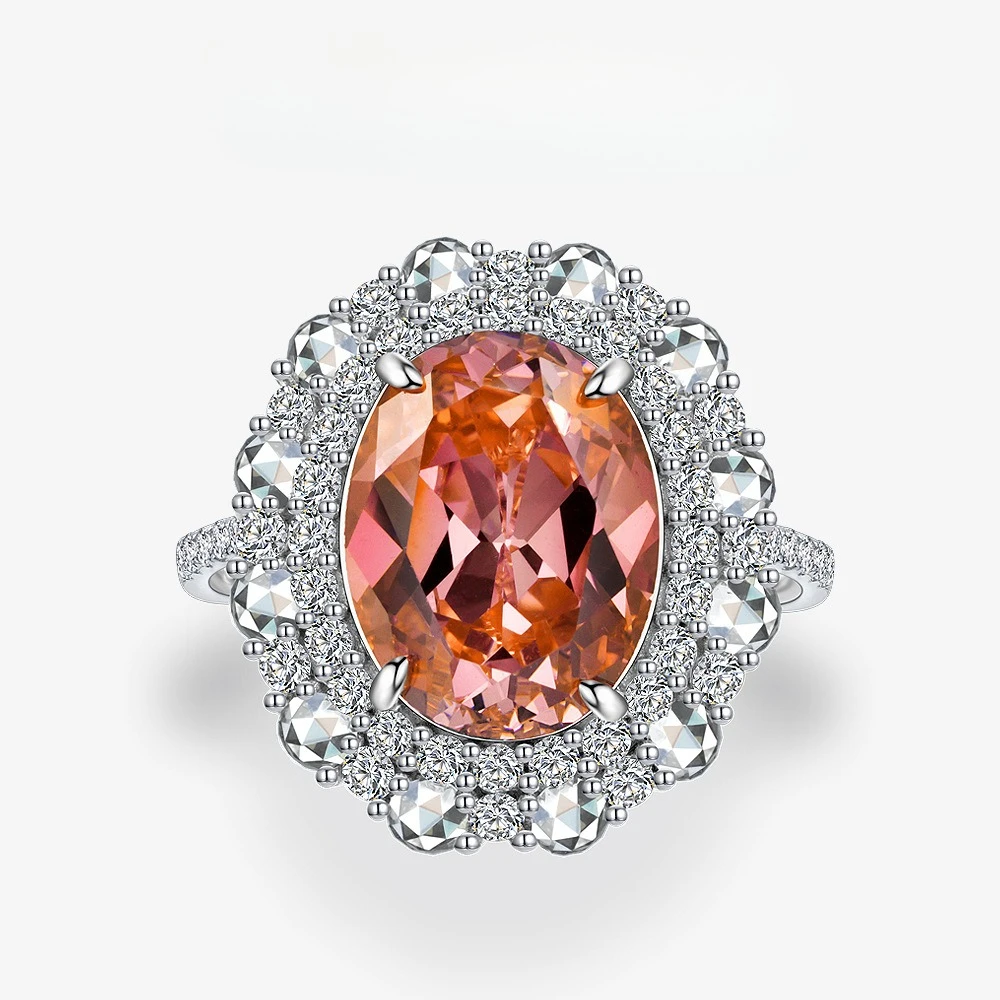 Sunset Orange Pink 10 Carat Egg Shaped 10 * 13 High Carbon Diamond Ring for Women, 925 Silver New Wedding Jewelry
Sunset Orange Pink 10 Carat Egg Shaped 10 * 13 High Carbon Diamond Ring for Women, 925 Silver New Wedding Jewelry