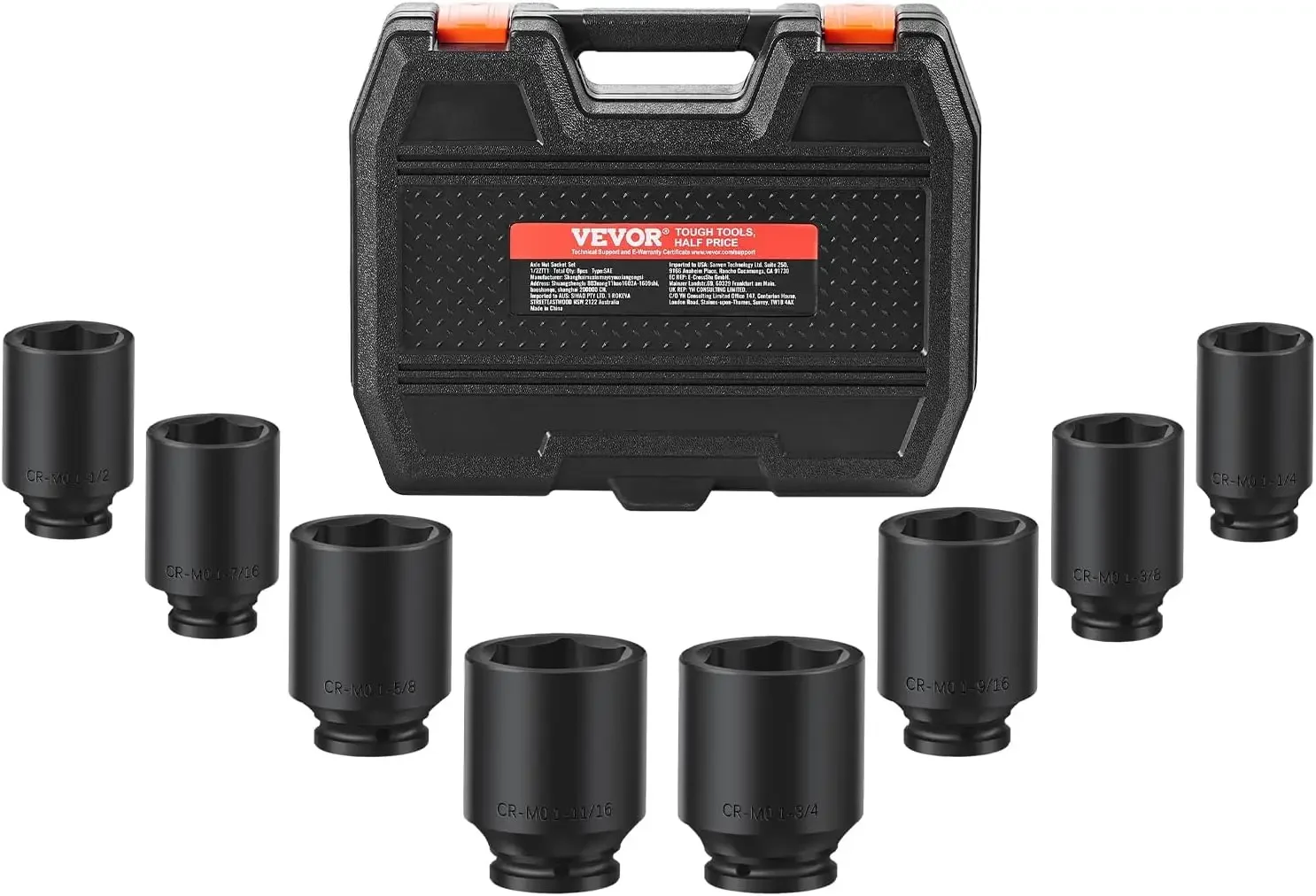Axle Nut Impact Socket Set, 1/2" Drive Deep 12-Point 8-Piece Metric Spindle Nut Socket Set, CR-MO Heat Treated Large Socket Set
Axle Nut Impact Socket Set, 1/2" Drive Deep 12-Point 8-Piece Metric Spindle Nut Socket Set, CR-MO Heat Treated Large Socket Set