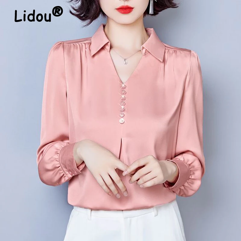 Women High Quality Korean Fashion Elegant Blouses Spring Autumn Business Casual Office Lady Shirts Solid V Neck Long Sleeve Tops
Women High Quality Korean Fashion Elegant Blouses Spring Autumn Business Casual Office Lady Shirts Solid V Neck Long Sleeve Tops